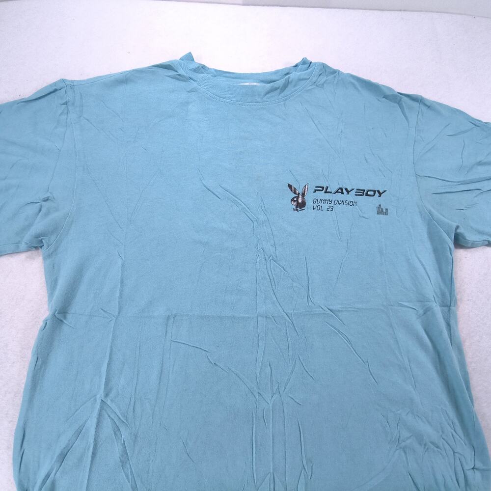 Playboy Graphic Casual Short Sleeve Crew Neck T Shirt Mens Size S Blue Black